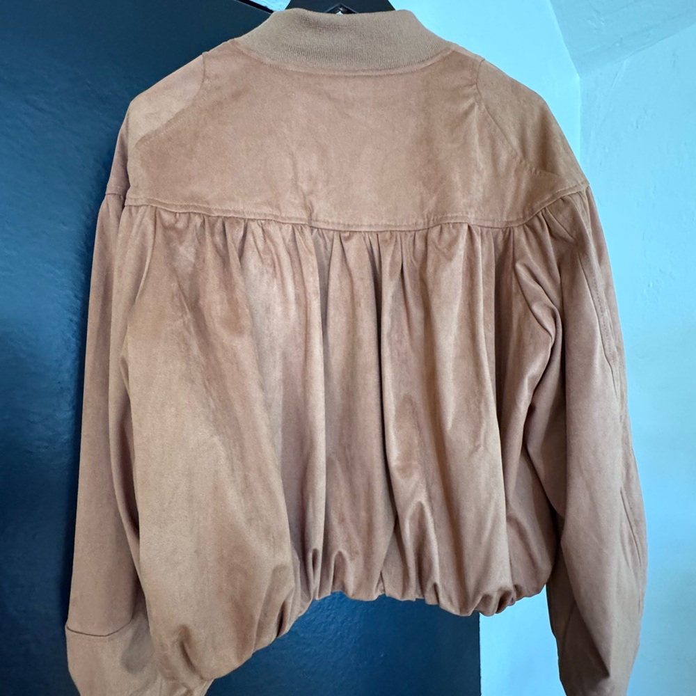 Anthropologie Tan Suede Bomber Jacket - Picture 3 of 5